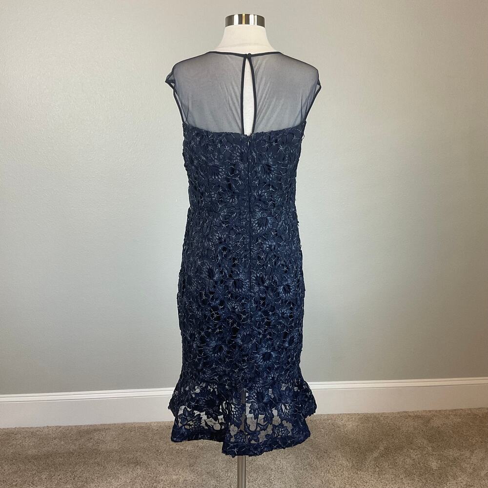 Aidan Mattox Lace Sleeveless Midi Sheath Party Cocktail Dress Blue Size 10 - Picture 5 of 11